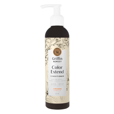 A pump bottle of Griffin Remedy Color Extend Conditioner with a label featuring botanical illustrations. Natural hair care.