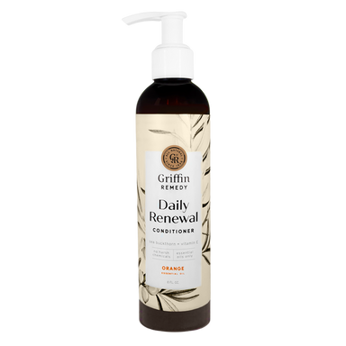 A pump bottle of Griffin Remedy Daily Renewal Conditioner with Sea Buckthorn & Orange scented, light conditioner for all hair types. Natural hair care.
