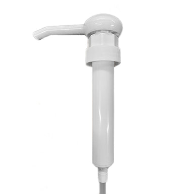 A white plastic pump designed for fitting onto one gallon containers.
