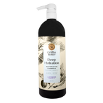 A bottle of Griffin Remedy Deep Hydration Restorative Shampoo with a label featuring botanical illustrations and text indicating the product name and type, lavender-scented. Natural hair care.